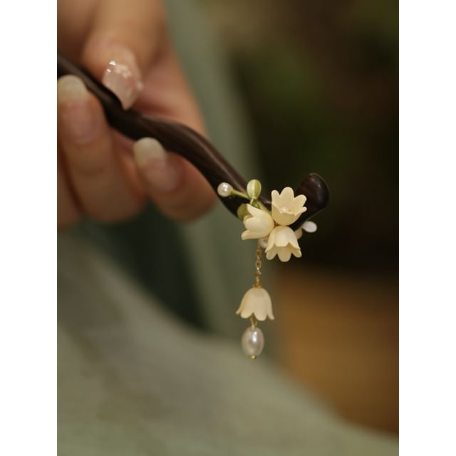 Floral Acetate Faux Pearl Wooden Hair Stick (Various Designs)