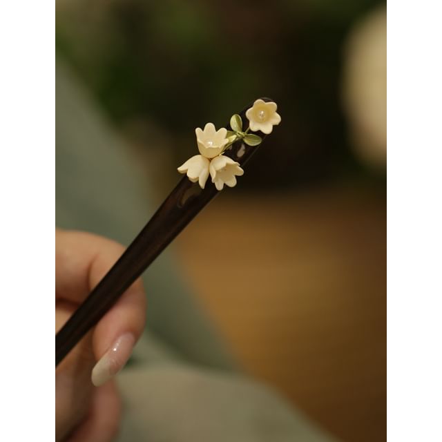 Floral Acetate Faux Pearl Wooden Hair Stick (Various Designs)