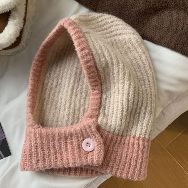 Two Tone Knit Buttoned Balaclava