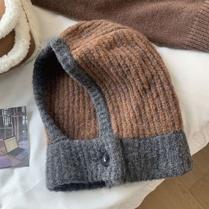 Two Tone Knit Buttoned Balaclava