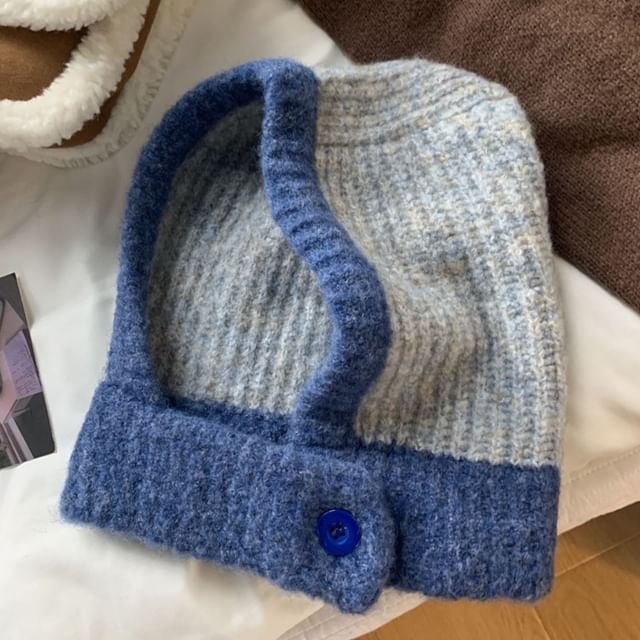 Two Tone Knit Buttoned Balaclava