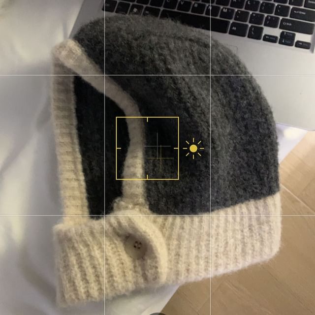 Two Tone Knit Buttoned Balaclava