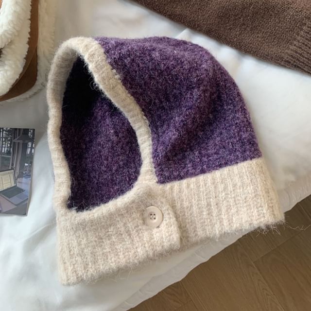 Two Tone Knit Buttoned Balaclava