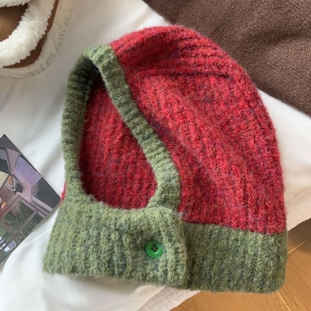 Two Tone Knit Buttoned Balaclava