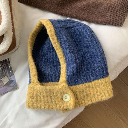 Two Tone Knit Buttoned Balaclava