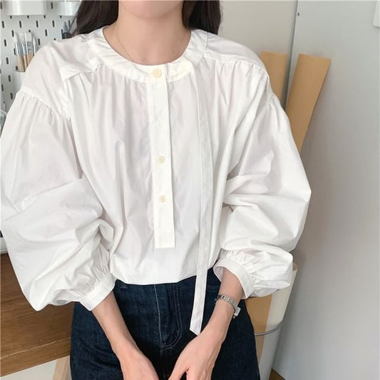 Long-Sleeve Overhead Plain Blouse