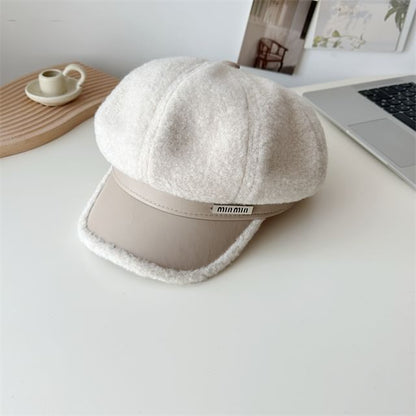 Faux Cap Panel Fleece Leather Newsboy