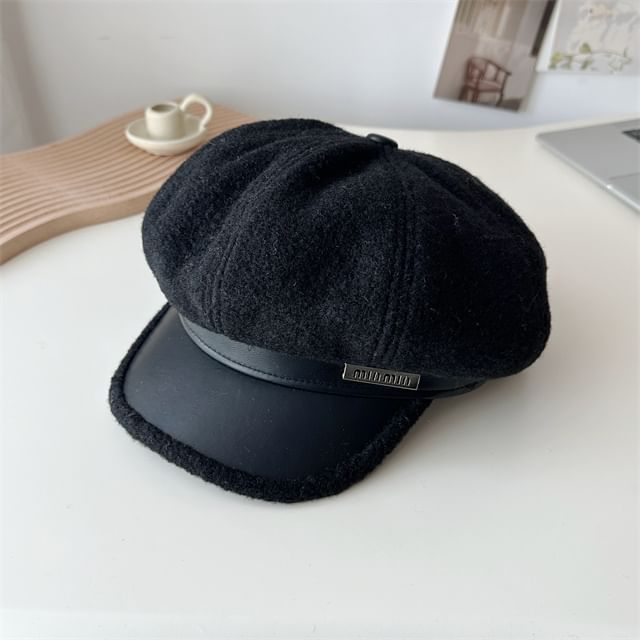 Faux Cap Panel Fleece Leather Newsboy