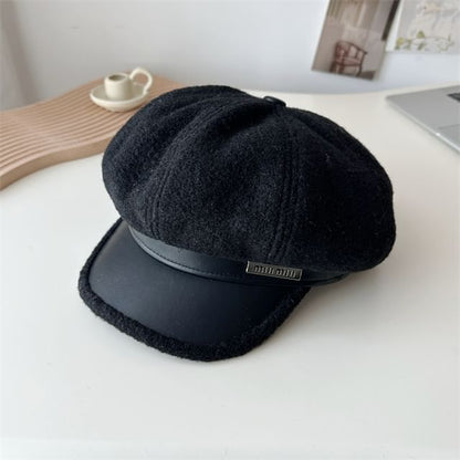 Faux Cap Panel Fleece Leather Newsboy