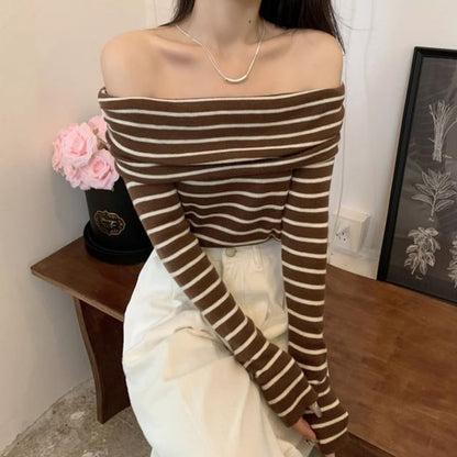 Slim-Fit Long-Sleeve Knit Striped Top