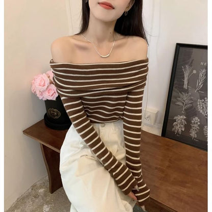 Slim-Fit Long-Sleeve Knit Striped Top