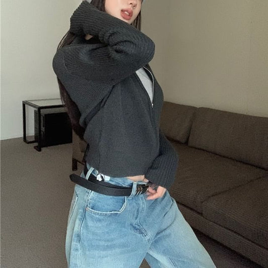 Zip Plain Sweater Slim-Fit