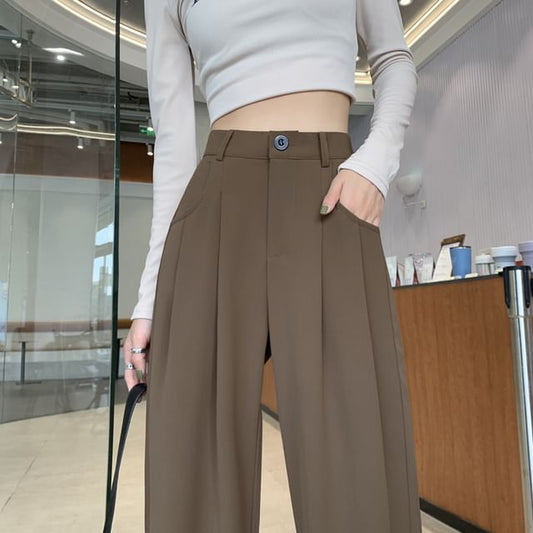 High-Waist Plain Straight Leg Dress Pants