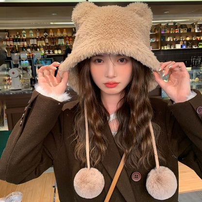 Pom Chenille Ear Hat Bear
