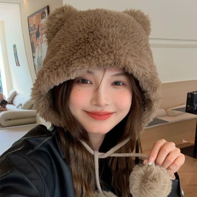 Pom Chenille Ear Hat Bear
