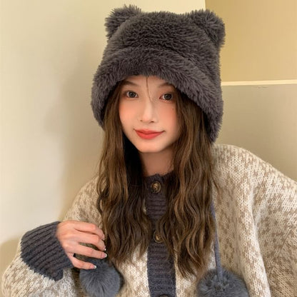 Pom Chenille Ear Hat Bear