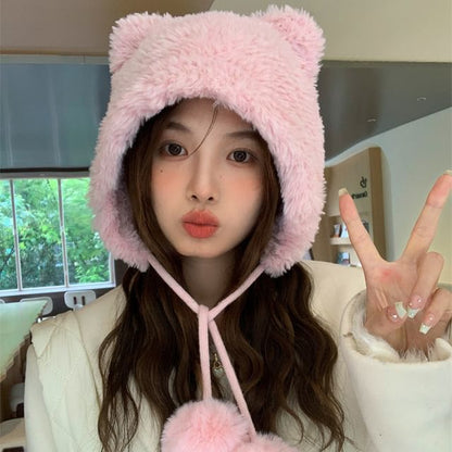 Pom Chenille Ear Hat Bear