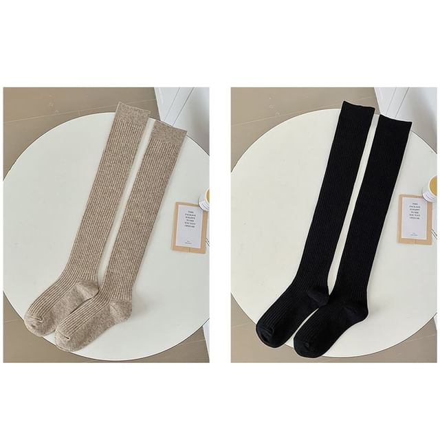 Plain Ribbed Over The Knee Socks / Set