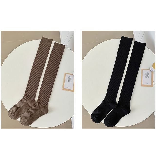 Plain Ribbed Over The Knee Socks / Set