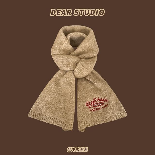 Scarf Embroidered Lettering Knit