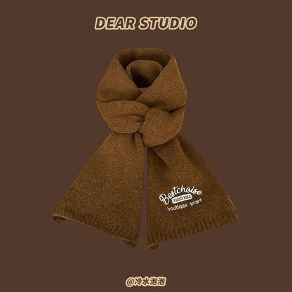 Scarf Embroidered Lettering Knit