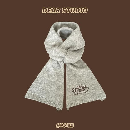 Scarf Embroidered Lettering Knit