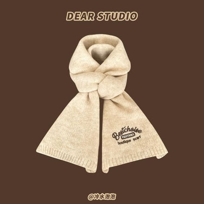 Scarf Embroidered Lettering Knit