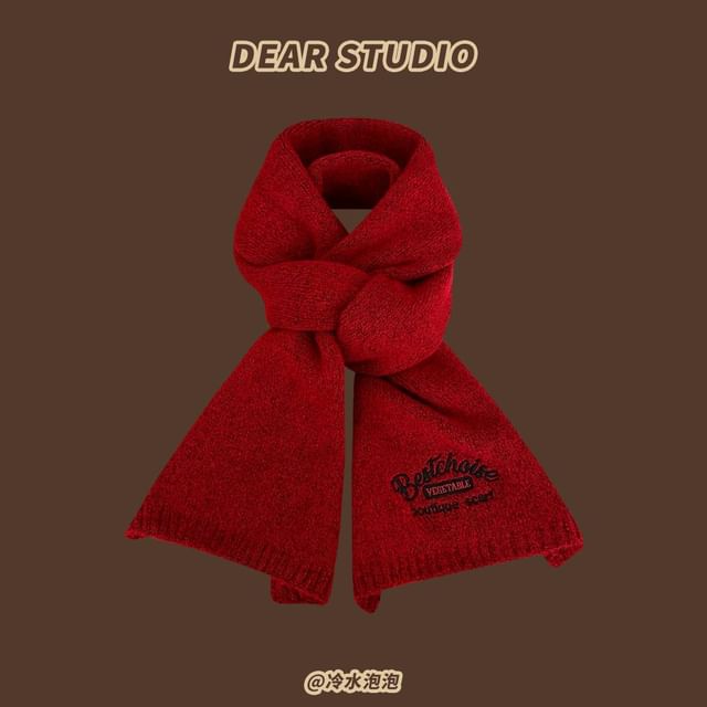 Scarf Embroidered Lettering Knit