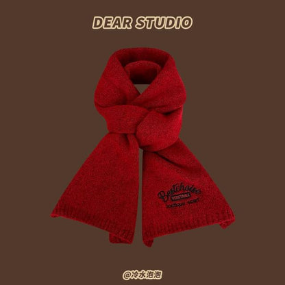 Scarf Embroidered Lettering Knit