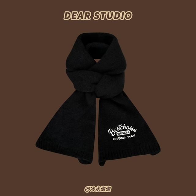 Scarf Embroidered Lettering Knit