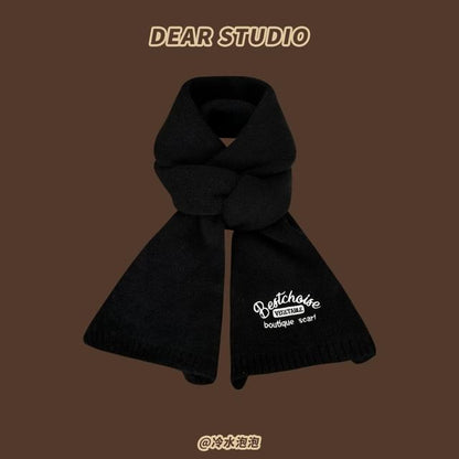 Scarf Embroidered Lettering Knit
