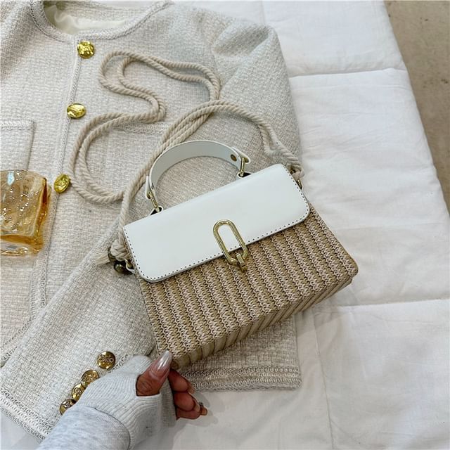 Faux Crossbody Panel Woven Bag Leather