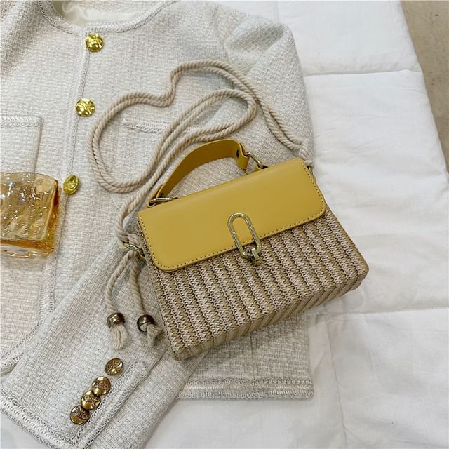 Faux Crossbody Panel Woven Bag Leather