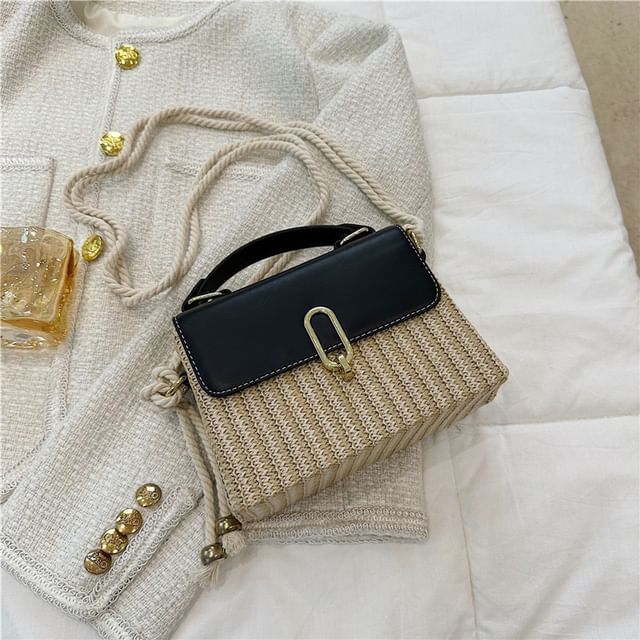 Faux Crossbody Panel Woven Bag Leather
