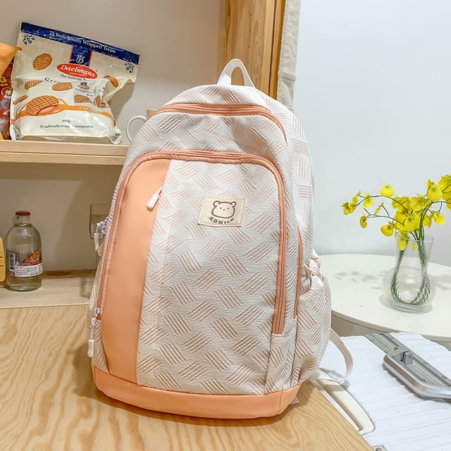 Patterned Paneled Backpack / Peach Charm / Set