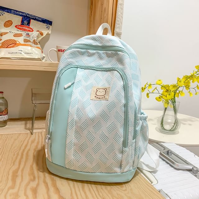 Patterned Paneled Backpack / Peach Charm / Set