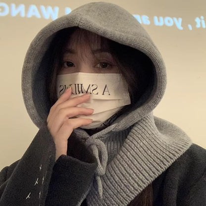 Buttoned Plain Knit Balaclava