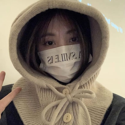 Buttoned Plain Knit Balaclava