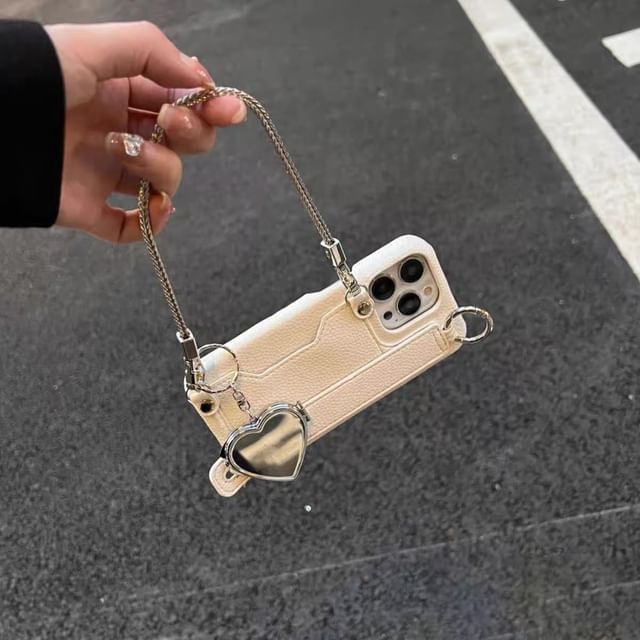 Mirrored Faux Case Leather Heart Phone