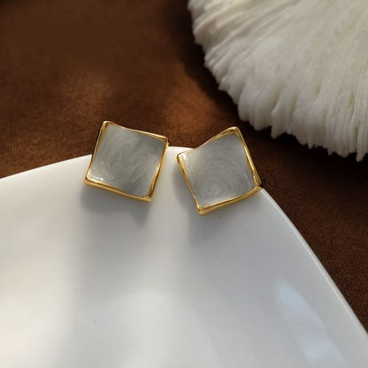 Square Glaze Alloy Stud Earring