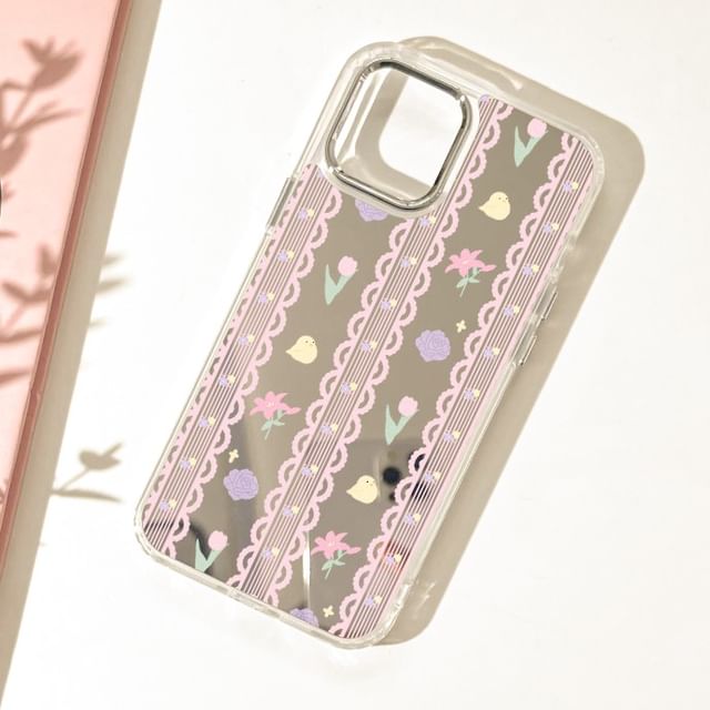 Print Floral Lace Case Phone Mirrored