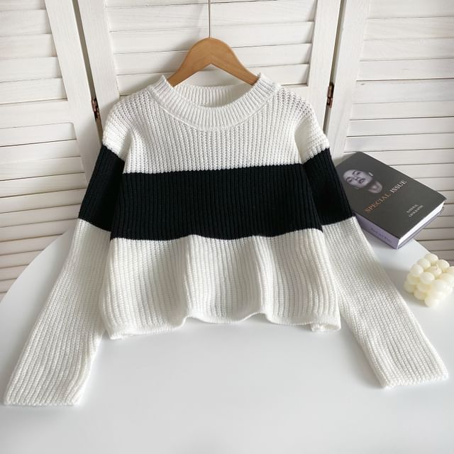 Crew Neck Two Tone Sweater