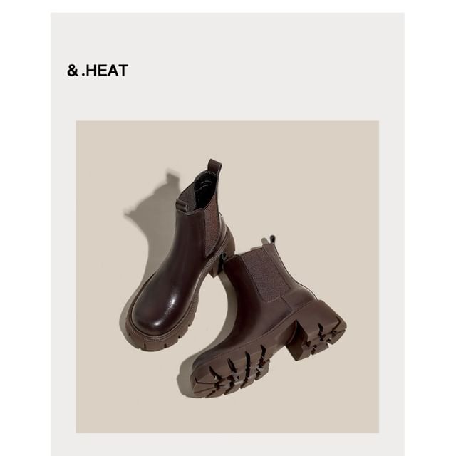 Faux Boots Platform Heel Chunky Leather Short