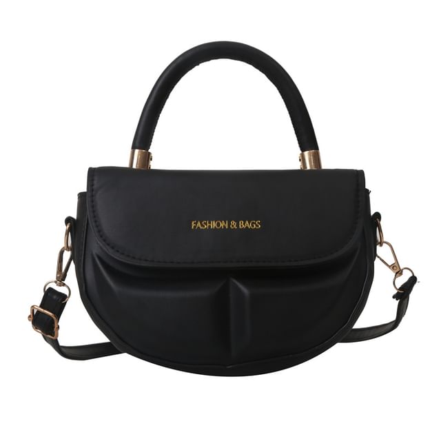 Faux Leather Top Handle Flap Crossbody Bag