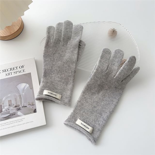 Lettering Applique Touchscreen Cutout Knit Gloves