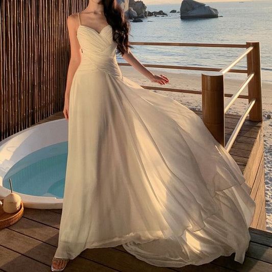 A-Line Maxi Plain Sweetheart Spaghetti Dress Strap Neckline