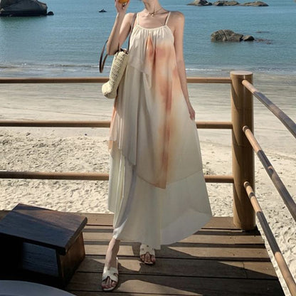 Strap Dress Print Spaghetti A-Line Maxi