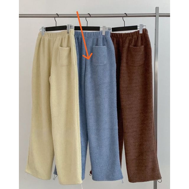 Mid Rise Plain Fleece Wide Leg Sweatpants