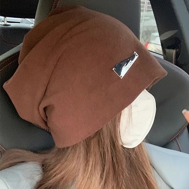 Knit Metal Plate Slouchy Beanie