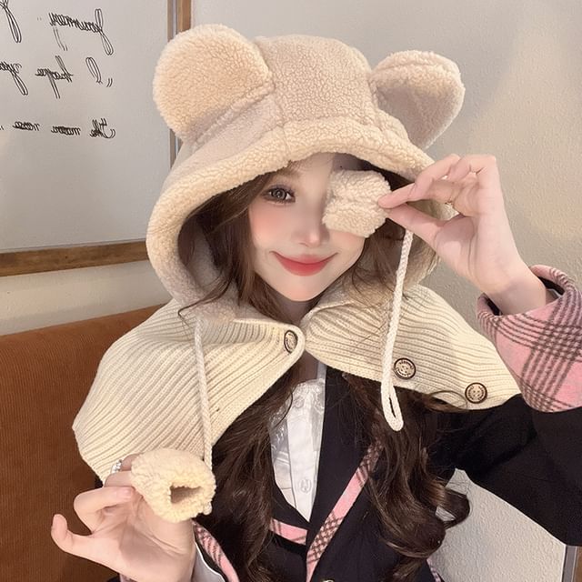 Ear Faux Balaclava Bear Shearling